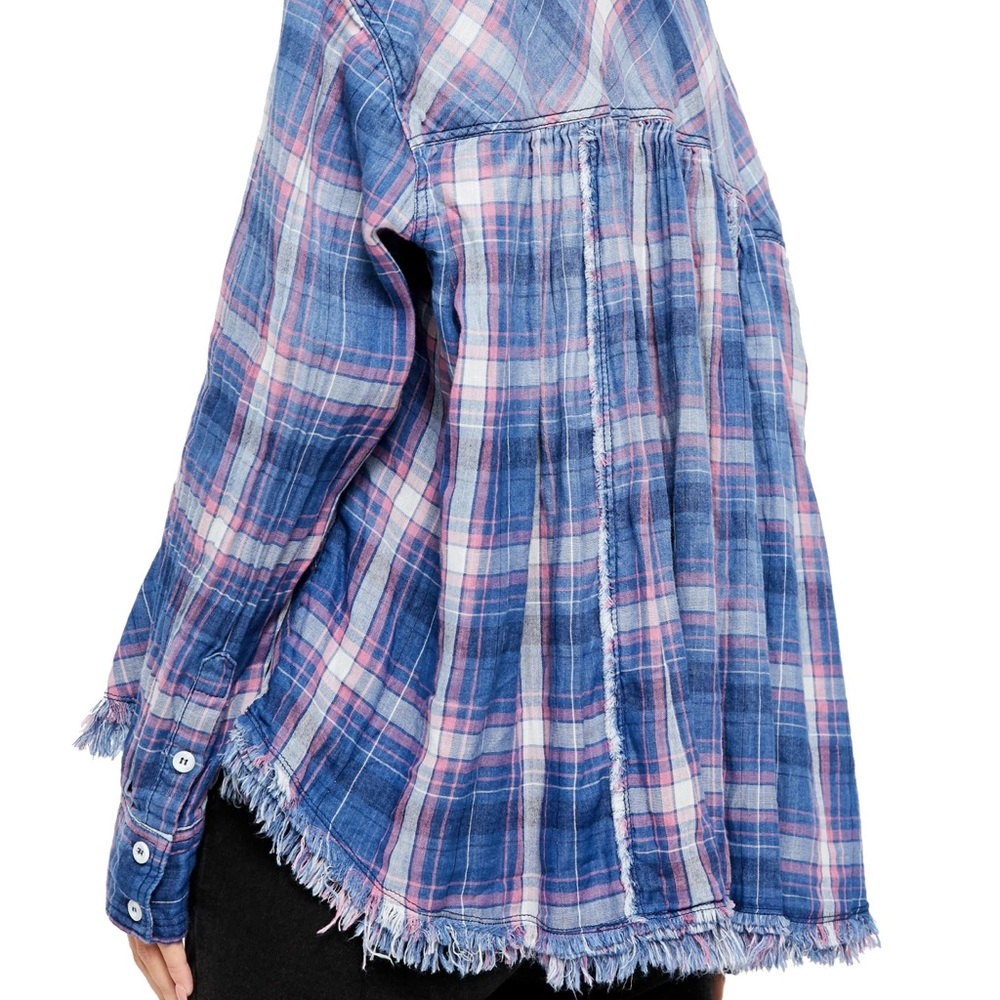 FREE PEOPLE SEEKING STARLIGHT PLAID FLANNEL SHIRT SIZE MEDIUM - Picture 4 of 11